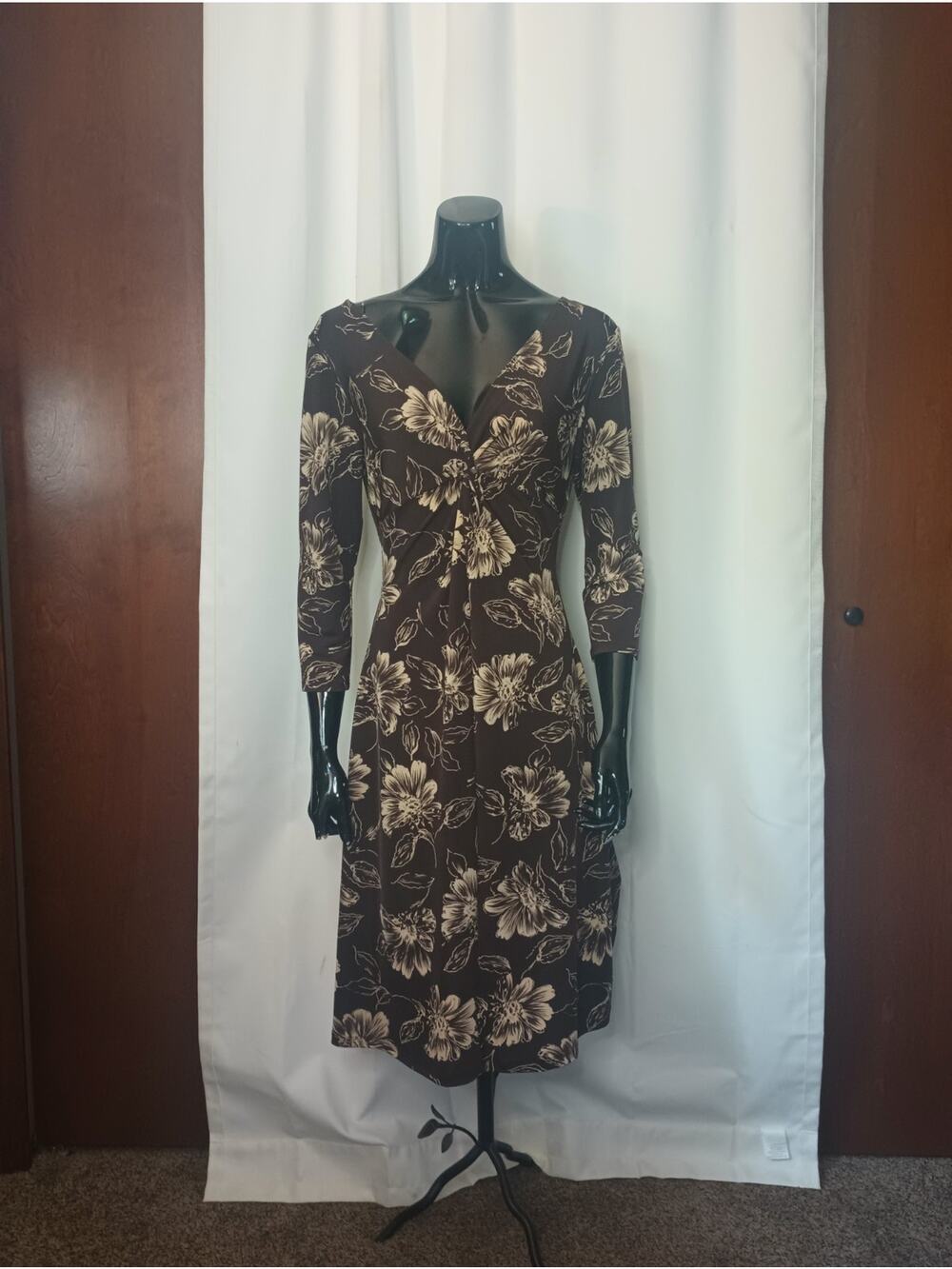 Vtg B Moss Women's Y2K Fitted Babydoll Dress M Brown Floral Forest Editorial